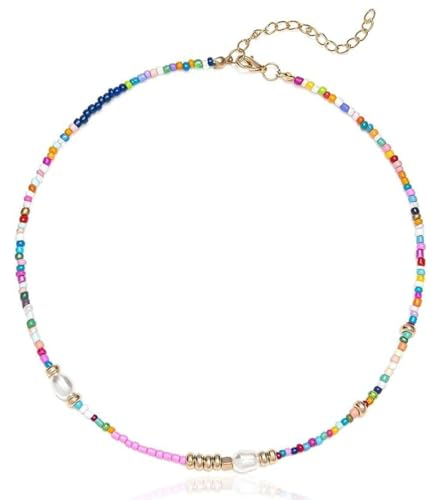 SCJJZ Ketten für Damen,Bunte Damen-Reisperlen, Perlenkette, Perlenkette, handgefertigte böhmische Halskette