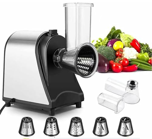 McbeAn Grattugia Elettrica per Verdure, Tagliaverdure da 1000 W con 5 Lame in Acciaio Inossidabile, Lavoro Efficiente, Controllo One-Touch, per Formaggio Carote Patate Noci Cetrioli Zucchine