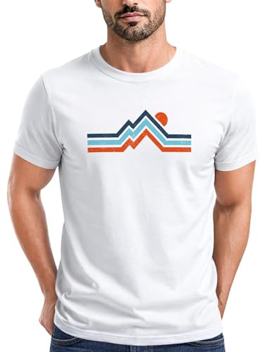 Neverless® Herren T-Shirt Berge Wandern Bergmotiv Aufdruck Printshirt Gebirge Outdoor Fashion Streetstyle Weiss XXL