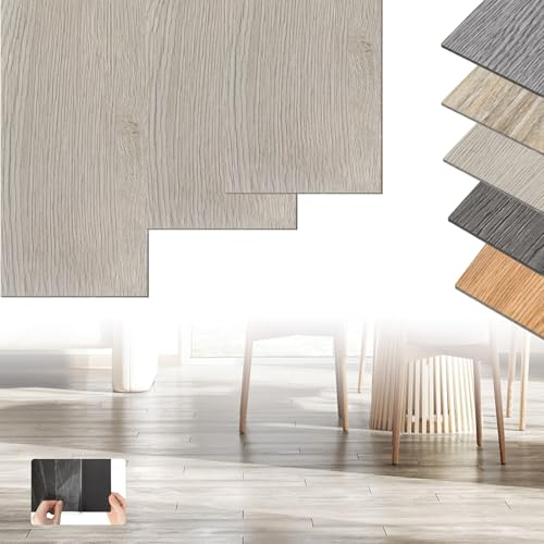 XINZI - Pavimento in vinile autoadesivo in PVC, 54 listoni in vinile, 7,53 m², effetto legno, listoni adesivi resistenti all'usura, impermeabili, per cucina, soggiorno, balcone (rovere bianco)