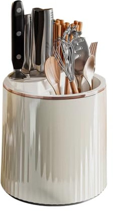 Cachpib Ceppo portacoltelli senza coltelli, porta coltelli da cucina, girevole a 360°, organizer salvaspazio per coltelli di grande capacità, gabbia per bacchette, bianco crema