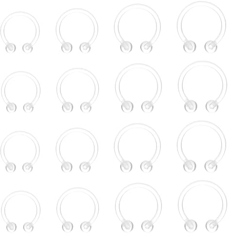 Yolev Lot de 16 anneaux de septum transparents en forme de fer à cheval, anneaux de nez en plastique pour chirurgie, oreille, nez, septum, lèvre, sourcil, Acrylique