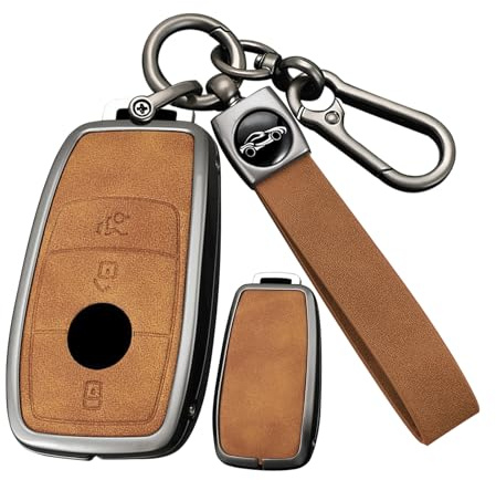 ontto Coque de clé de voiture pour Mercedes Benz A C E S G Classe GLC CLE CLA GLB GLS W177 W205 W213 W222 X167 S63 S65 AMG Étui de protection en cuir métallique Porte-clés 3 boutons Marron