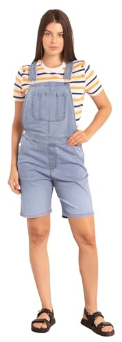 Enorsia Womens Light-Wash Denim Short Dungaree - Adjustable Straps, Side Button Openings, Front and Back Pockets, Chic Patch Pocket