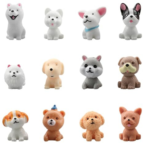 Lotsdonxia 12PCS Realistic Mini Dog Figurines Playset, Ideal for Cake Toppers, Party Decorations, and as a Birthday Gift for Dog Lovers, Features Miniature Puppy Figures