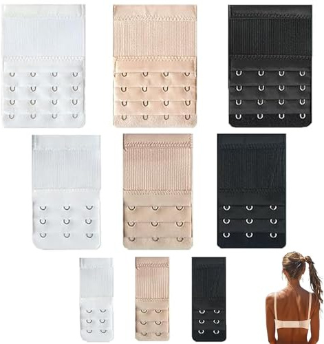 Lunpog 9 Pcs Bra Strap Extenders Set - 2 Hook / 3 Hook / 4 Hook Bra Extensions, Comfortable Elastic Bra Extender for Women(Skin/White/Black)