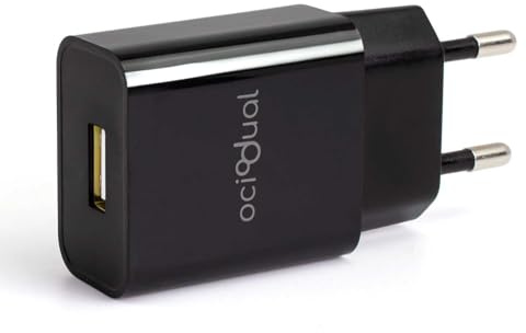 OcioDual Cargador USB, Cargador Carga rapida, Carregador USB Charger, Cargadores Moviles Carga Rapida. Fast Charger, 1x Puerto, 2A, 10W, Tablets, Smartphones, Negro