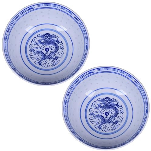 JZLEJC 2Pcs Blue and White Dragon Porcelain Ramen Noodle Bowl, 800ml Capacity, Chinese Style, Round Ceramic Bowl for Ramen, Soup, Cereal, Dessert