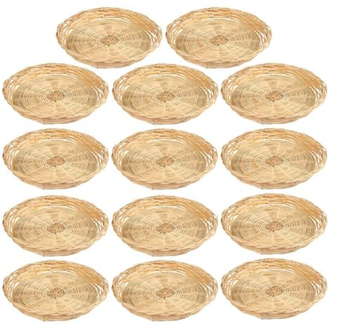 NJTHNTJR 10 PCS 9.8 Inch Bamboo Paper Plate Holder, Hand Weave Wicker Plate Holders for Parties, Picnic, and Barbecue, Reusable