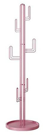 Porte-manteau en forme de cactus rose avec base ronde stable pour vêtements, chapeaux et sacs, idéal pour entrée, couloir et chambre à coucher, matériau métallique