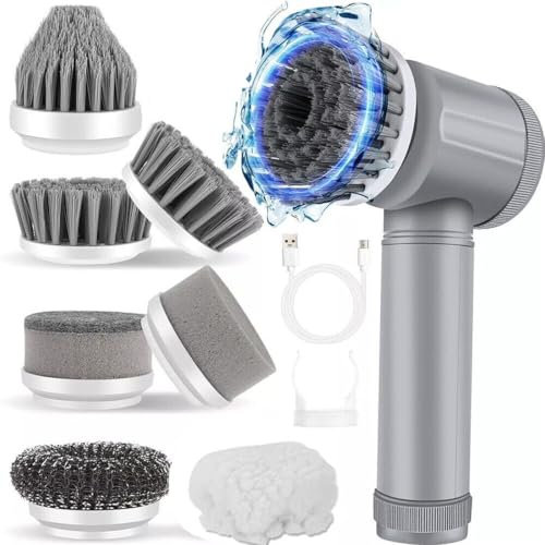 Rechargeable Electric Spin Scrubber - Cordless Power Cleaning Brush with Adjustable Handle & Replaceable Brush Heads for Bathroom, Floor & Kitchen