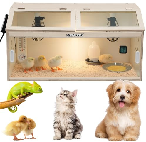 NEWTRY Chicken Brooder Box Intelligent Sliding-Door Chick Feeding Box with 3 Heating Lamp, 1 Temp Controller, 2 Types of Thermometer up to 25 Chicks Quail Birds