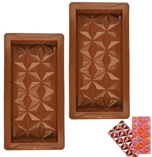 2 Pcs Deep Silicone Chocolate Bar Mould for DIY Baking | Large Diamond Shape Thick Candy Mold, Reusable Jelly/Chocolate Making Pan, Non-Stick Easy Release for Oven Freezer Dishwasher