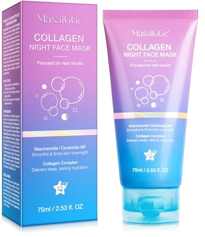 Collagen Night Wrapping Mask,Collagen Mask Overnight,Kollagen Maske Overnight To Prove Skin Elasticity,Deep Moisture & Skin Rejuvenation, Reduces Sagging, Plumper Skin,Korean Skincare (Brush)