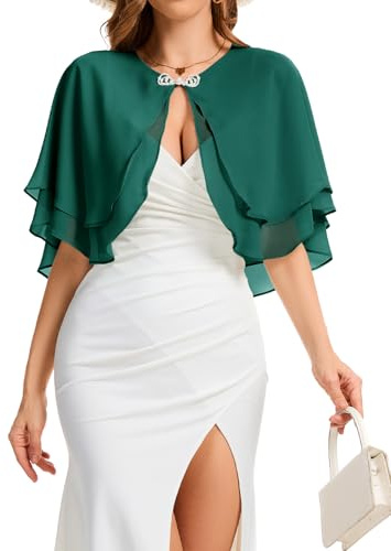 Bbonlinedress Chiffon Capes Damen Bolero festlich Sommer Schultertuch Weiche Capelets elegant Hochzeits Umhänge Tücher für Kleider Dark Green