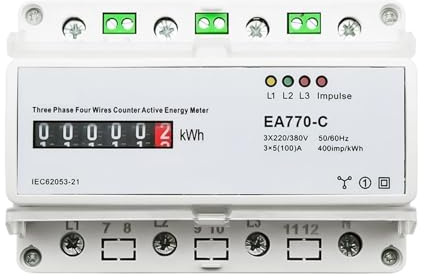 SMTYXS Compteur d'électricité numérique Compteur D'énergie Actif Électronique Triphasé À Quatre Fils, KWh, Moniteur De Consommation D'énergie, Rail Din 3 * 5(100) A 50/60Hz LCD