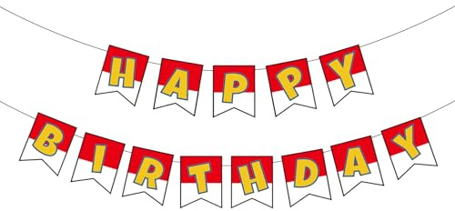 Cartoon Animation Birthday Banner, Cartoon Red and White Birthday Banner Creative Theme Party Hanging Bunting Decoration for Kids Adults Party Supplies Decor
