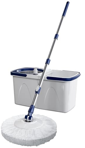 Disc Mop, set di mocio doppio secchio con strizzatore e mocio girevole, separazione dello sporco, acqua, risparmio idrico e protegge la schiena, per ufficio e casa
