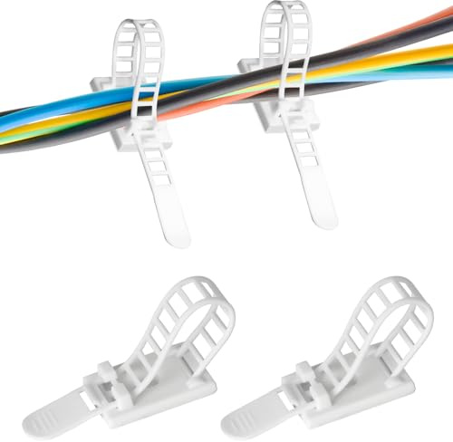 50 PCS Cable Ties and Cable Clips with Adhesive Holder, Nylon Cable Ties, Wire Clips, Clamps Organiser with Strong Adhesive Tape with Screw Option, Perfect for Home, Office and Workshop, White