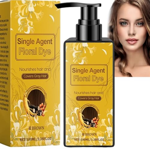 Nourishing Plant-Based Hair Color Shampoo, Single Agent Floral Dye, Haarfarben auf Pflanzenbasis, Graues Haar Abdecken, Lang anhaltend für Männer Frauen (Braun)