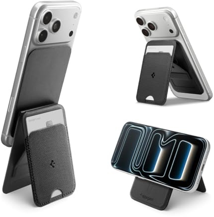Spigen Slim Fold MagFit Magnetic Wallet MagSafe Card Holder Stand Tripod Compatible with iPhone 17/16/15/14/13/12 & Pixel 10 Series MagSafe-Compatible Pixelsnap - Black (1-Card)