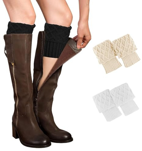 Fjquamitix 2 Paare Beinstulpen Damen Winter, Doppelt Gestrickte Stulpen Damen - Rutschfeste Beinwärmer für Stiefel, Dekorativ & Warm