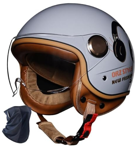 RHBDDHV Casco Moto Vintage ECE R22.06, Casco Jet Aperto Leggero con Visiera e Fodera Lavabile, Casco Scodella per Uomo e Donna, Ideale per Scooter, Cruiser e Motorino