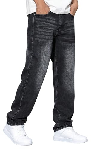 JMIERR Mens Jeans Classic Baggy Comfort Flex Jean for Men Stretch Denim Jeans Straight Leg Pants with 5 Pockets, M, Black