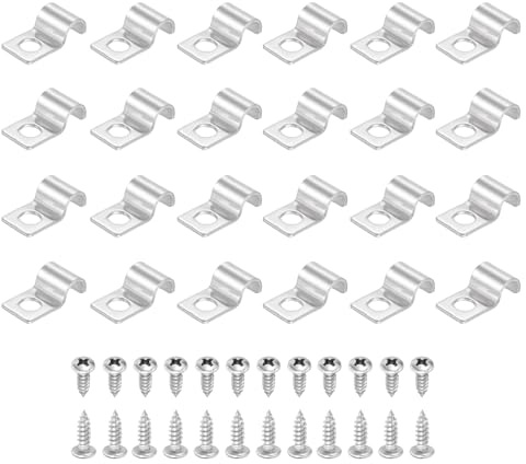 sourcing map 24Pcs 6mm(1/4) One Hole Rigid Pipe Strap, 304 Stainless Steel Conduit Clamp Thicken U Bracket Heavy Duty Pipe Clamp with Self-Tapping Screws for Fixing Tube Cable, Silver
