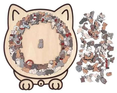 135 Pieces MorandiColored Cat Shaped Wooden Jigsaw Puzzle | Framed by Adorable Cat Outlines,Irregular Jigsaw with Frame, for Pussy Lovers and Home Decor