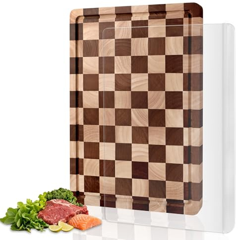 WILLKOMMEN Tavola da Taglio in Legno Set,2 Pezzi Tavola Da Scacchi Tavola Da Taglio in Legno Di Acacia Per La Cucina E Acrilico Set Di Piastre Di Verdure,Durevole Taglio Senza Sforzo Di Carne,Verdure