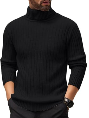Col Roulé Homme, Sweat Polaire, Sport Chauffant Froid Coton Pure Laine Rouler Torsadé,col Roulé Mode Polaires Elegant Marque Colle Roulé Pull Grosse Maille Homme, Noir 3XL