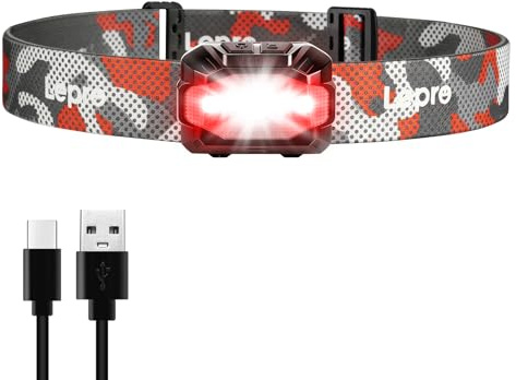 Lepro Linterna Frontal LED Recargable, Frontal Doble Opción USB o AAA 1 PCS | 10 Modos de Luz con Luz Rojo, Impermeable IPX4, Linterna Cabeza para Camping, Excursión, Reparaciones, Pesca