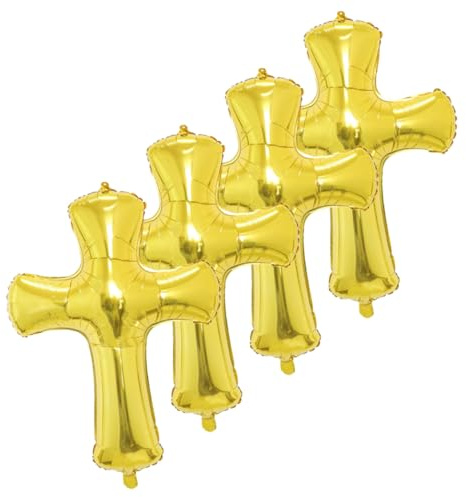HOODANCOS Globos de Bautizo Forma de Cruz Dorada 4 Piezas, Globos de Lámina Resistentes, Decoración para Fiesta de Cumpleaños Infantil, Adecuado para Bautizos y Celebraciones Familiares