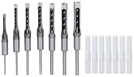 Hapivida Brocas cuadradas para madera, juego de 7 brocas de 1/4in, 5/16in, 3/8in, 2/5in, 1/2in, 9/16in, 5/8in, acero rápido, para taladrar agujeros cuadrados en madera con máquina