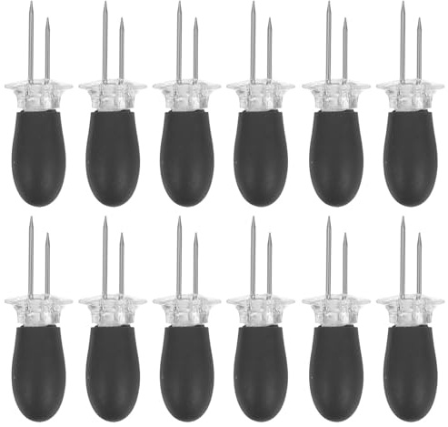 KICHOUSE 10 pares de soportes para mazorcas de maíz - Brochetas de doble cabeza para barbacoa con mangos antiescaldaduras - Accesorios de acero inoxidable para barbacoa, ideales para picnics de