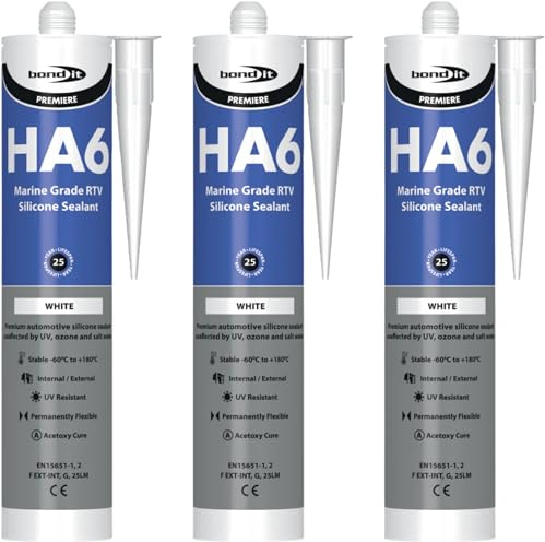 Bond It HA6 Marine Grade RTV Silicone Sealant 310ml x 3 Pack – Aquarium Safe High Modulus Waterproof Silicone Adhesive for Fish Tanks, Marine, Glass, Pond & Exterior Use (White)