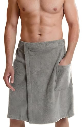 Saunakilt Herren 60 × 150cm Saunatuch Schnelltrocknendes Saunatuch(XL Grau) | Sauna Kilt Männer mit Klettverschluss Aus Coralflanell für Sauna Fitnessstudio Dusche Strand Schwimmbad