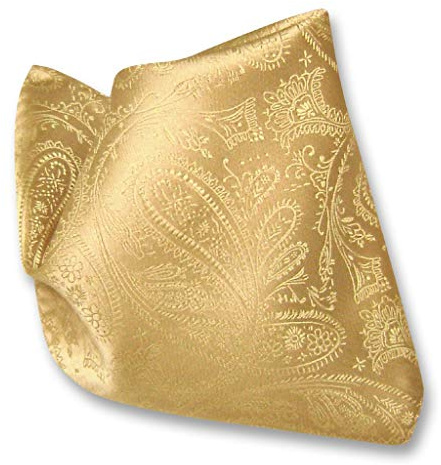 Vesuvio Napoli Gold Paisley Design Handkerchief Pocket Square Hanky Men's Handkerchiefs, 10x10 Inches