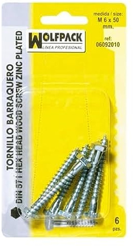 Wolfpack 6092060 Lot de vis tire-fond Barraquero Din571 8 x 50 (6 pièces)
