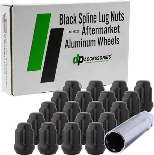 DPAccessories Black M14x1.50 Lug Nuts for Aftermarket Wheels - Closed End Duplex Spline Tuner - 35mm (1.38) Tall - Set of 20 - LCS3N8HE2BK04020