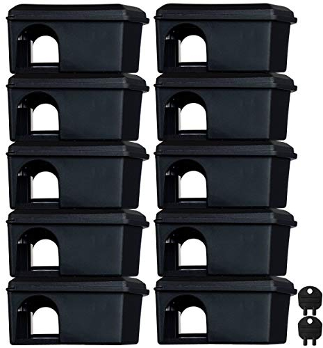 Roshield 10 x Black Mouse Tamper-Resistant Bait Boxes - Holds Mice Poison Safely Away from Children & Pets (Empty - No Rodent Bait Included)