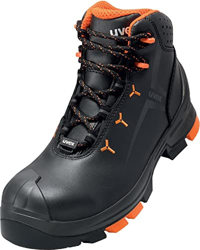 uvex 2 safety boots, S3 SRC ESD, leather work boots, black/orange, 8 UK