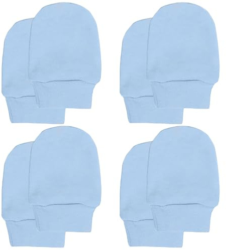 Soft Touch Lot de 4 moufles anti-rayures pour bébé 100 % coton, bleu, 0 mois