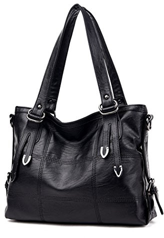 DEERWORD Donna Borse a Mano Borsa a Spalla Elegante Grandi Firmate Marca Tracolla Antifurto PU pelle 5369 1 pz Nero