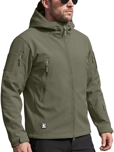 FREE SOLDIER Men's Outdoor Waterproof Soft Shell Hooded Military Tactical Rain Jacket (Green, S)