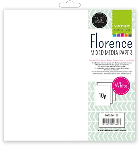 Vaessen Creative Papiermischtechnik, Paper Mixed Media, 240 Gramm/m², Quadratisch, 30.5 cm x 30.5 cm, 10 Stück, Weiß, zur Verwendung mit Tinten, Sprays, Farben, Stempeln, Schablonen und mehr