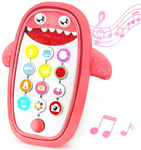 Sommer Teething Phone Toy for Babies with Removable Soft Case, Lights, Music and Adjustable Volume - Play and Learn for Children and Toddlers 18+ Months (red) …