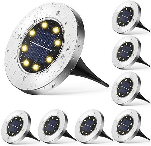 Wilktop Solarleuchten für Garten Solarlampe Lampe Solarleuchte Bodenleuchte Warmweiß mit 8LEDs Licht Bodenstrahler LED Außen IP65 8er im Set Solar Außenleuchte