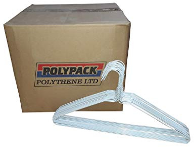 x 500 Strong White Plain Metal Wire Suit,Clothes Coat Hangers 40cm 16 13G Polypack Polythene Ltd